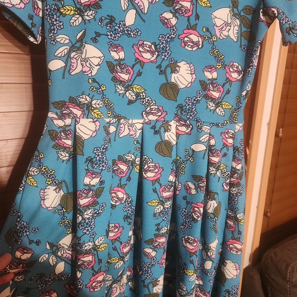 🌿LuLaRoe Blue Floral Midi Dress Size Medium - Picture 3 of 5